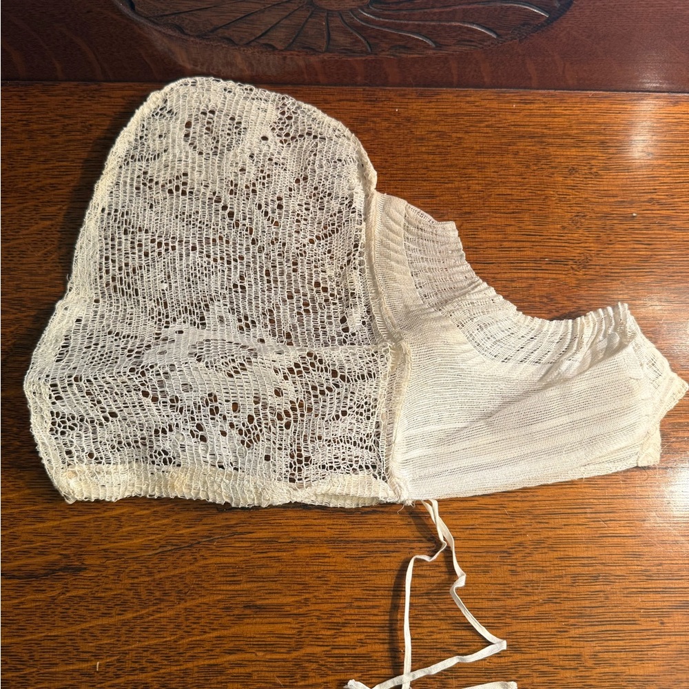 Vintage Amish Handmade Crochet or Filet Lace Baby Bonnet